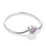 Pink Crystal Heart Clasp Charm Bracelet