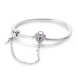 Pink Lock Heart Clasp with Safety Chain Charm Bracelet