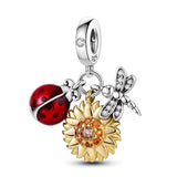 Ladybug Sunflower and Dragonfly Charm