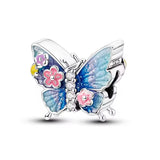Blue Floral Butterfly Bead Charm