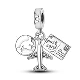Airplane Globe and Postcard Charm