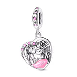 Mother and Baby Heart Dangle Charm