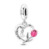 Forever Heart and Pink Tulip Charm
