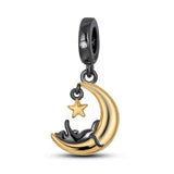 Black Cat on Golden Moon Charm