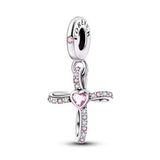 Pink Heart Cross Charm