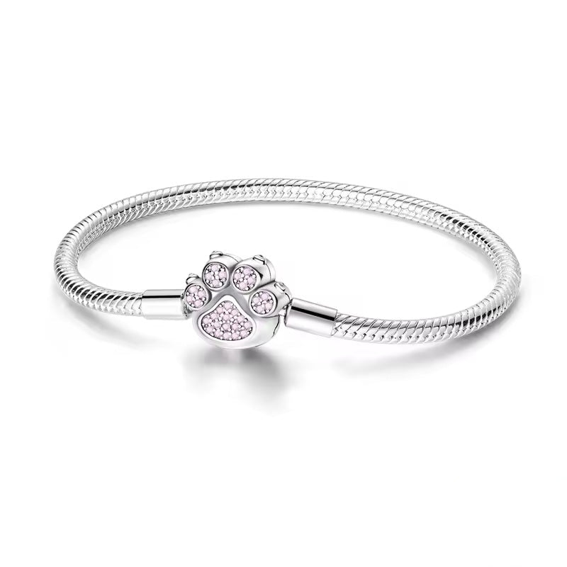 Pink Paw Print Clasp Charm Bracelet