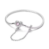 Pink Heart Clasp with Safety Chain Charm Bracelet