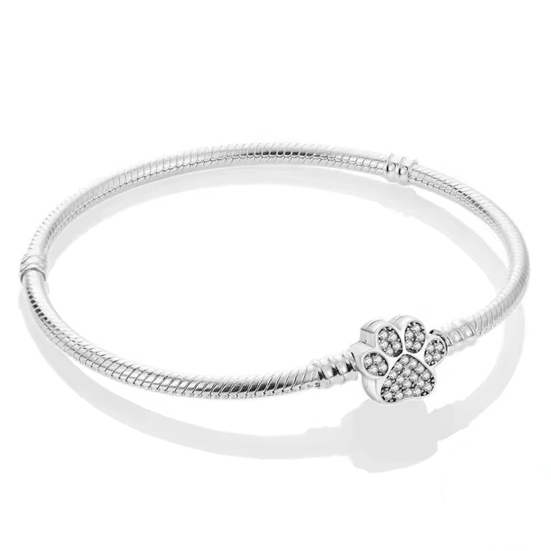 Crystal Paw Print Clasp Charm Bracelet