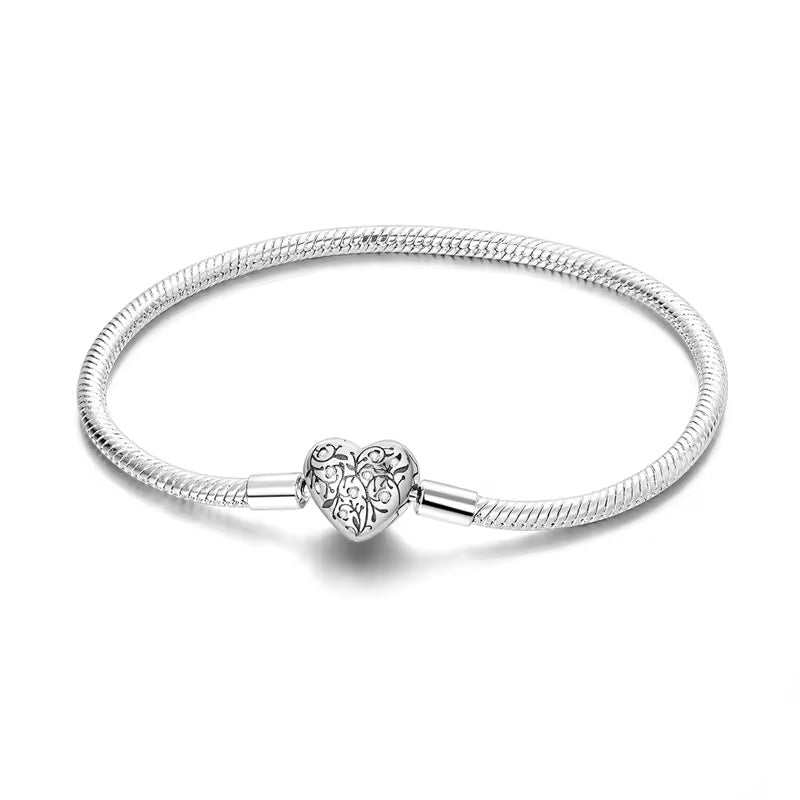Pave Heart Clasp Charm Bracelet