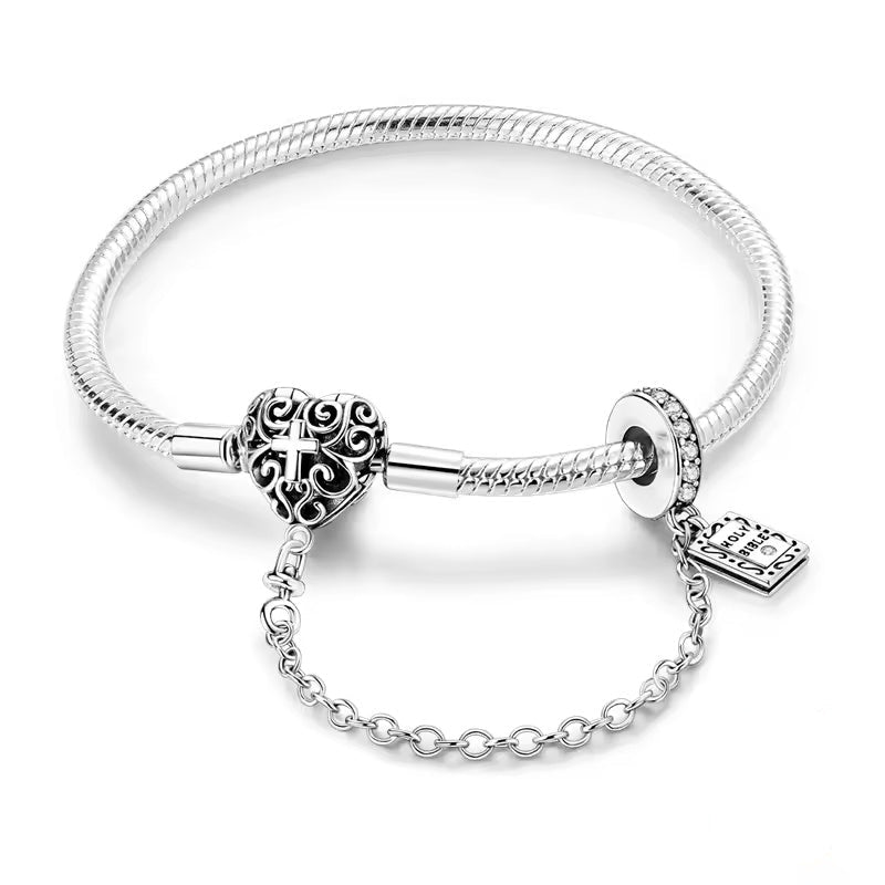 Sister Heart Clasp with Safety Chain Charm Bracelet