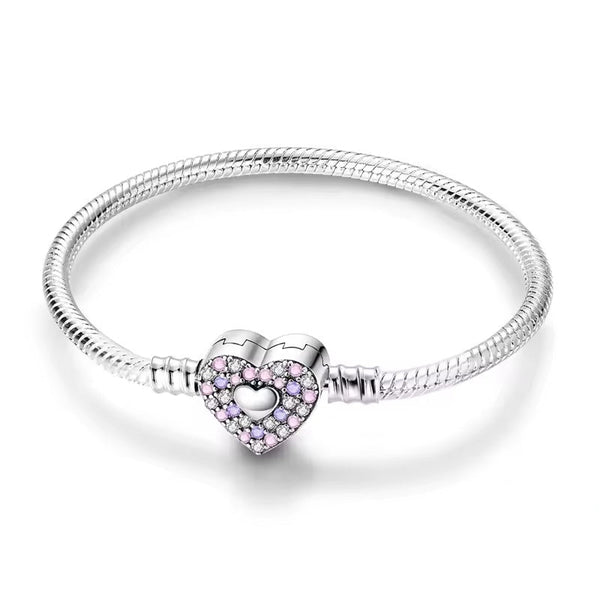 Purple Crystal Heart Clasp Charm Bracelet