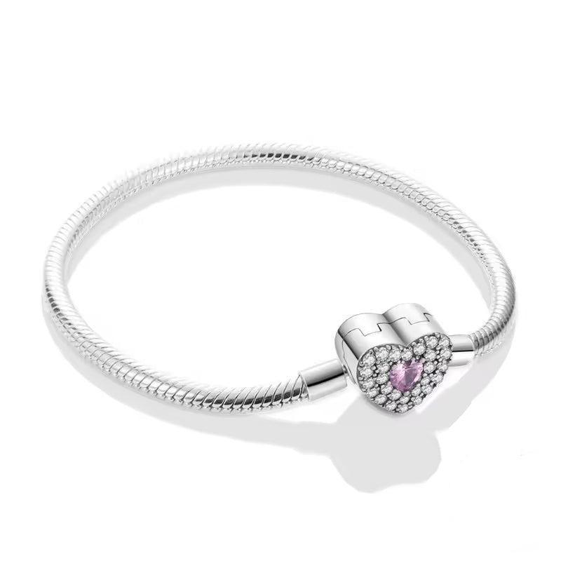 Pink Crystal Heart Clasp Charm Bracelet