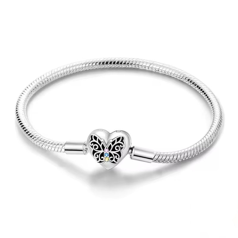 Butterfly Heart Clasp Charm Bracelet