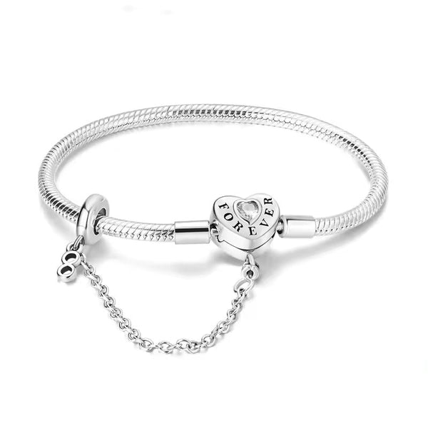 Heart Clasp with Safety Chain Charm Bracelet