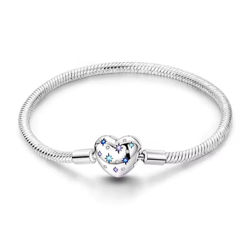 Multicolor Crystal Heart Clasp Charm Bracelet