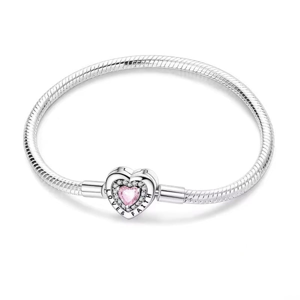 Pink Double Heart Clasp Charm Bracelet