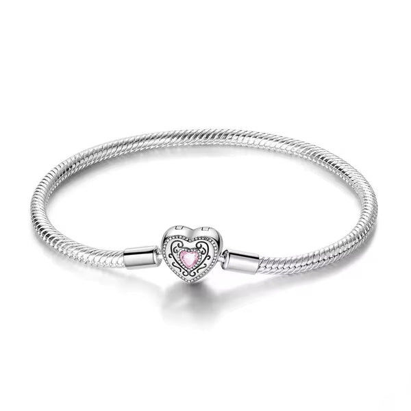 Pink Crystal Heart Clasp Charm Bracelet