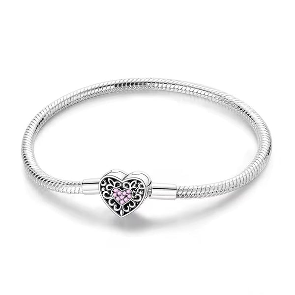 Floral Heart Clasp Charm Bracelet