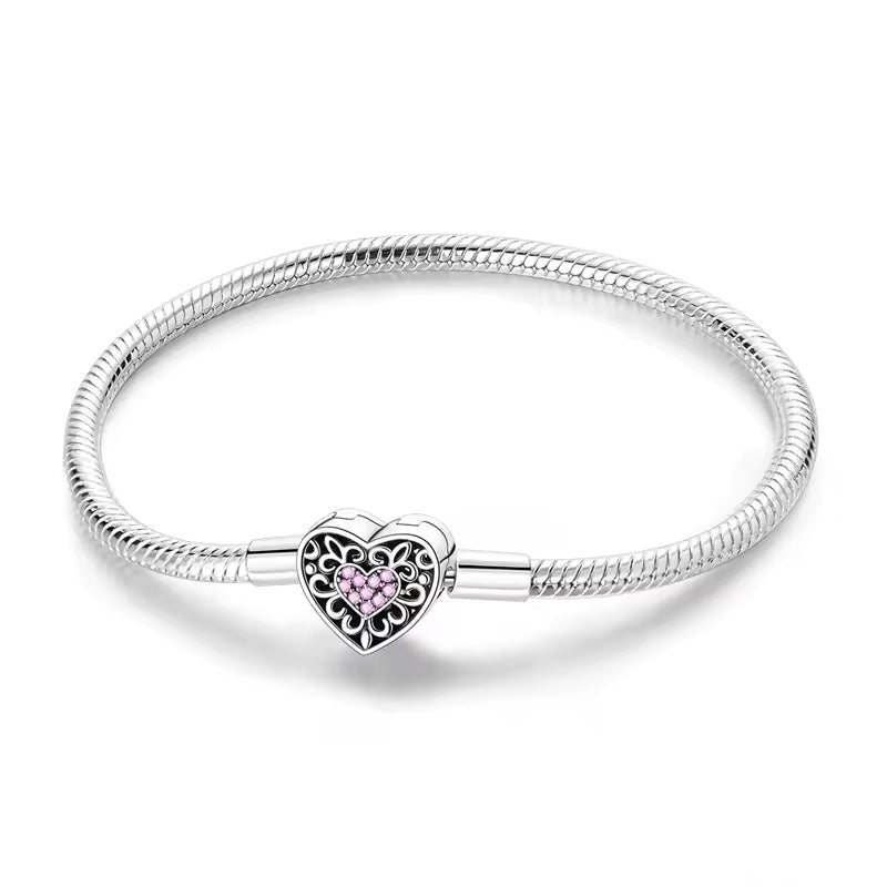 Floral Heart Clasp Charm Bracelet