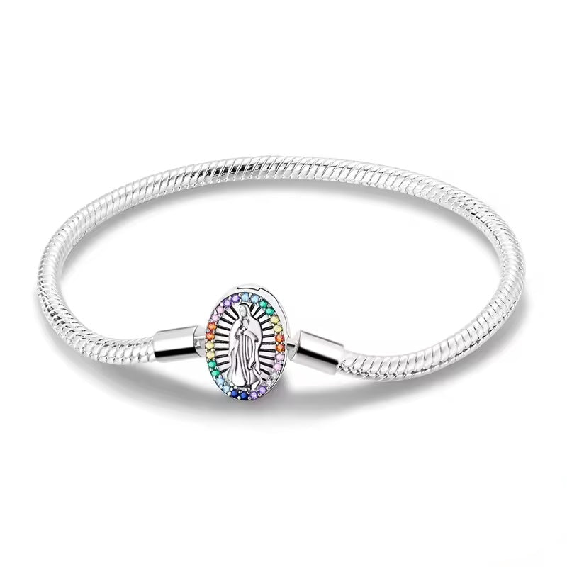 Colorful Religious Medal Clasp Charm Bracelet