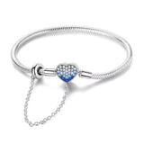 Blue Crystal Heart Clasp with Safety Chain Charm Bracelet