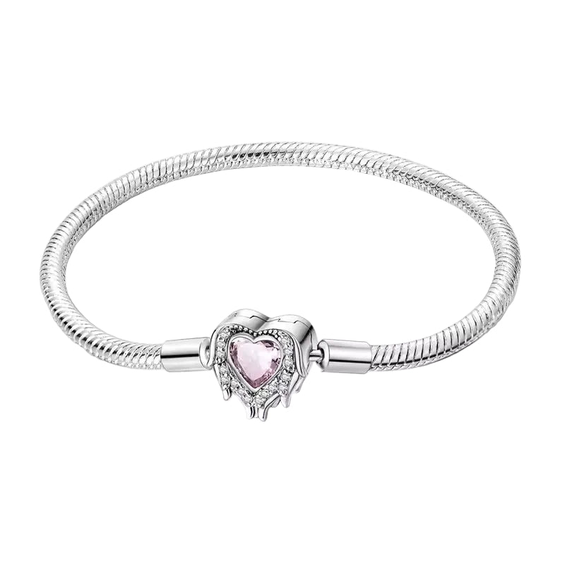 Pink Heart Dangle Clasp Charm Bracelet