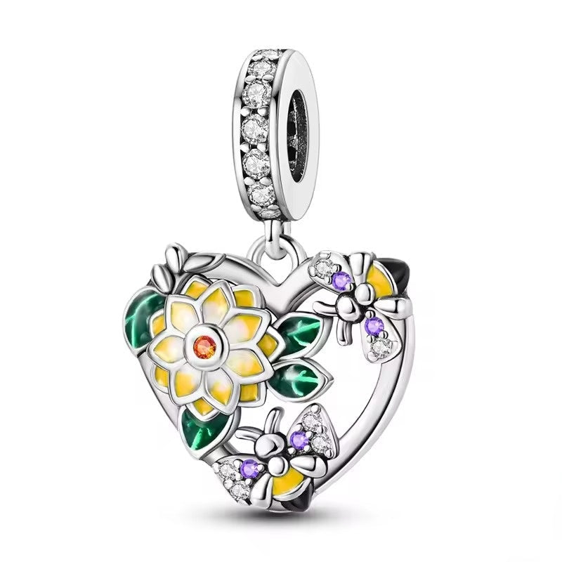 Floral Heart Bead Charm