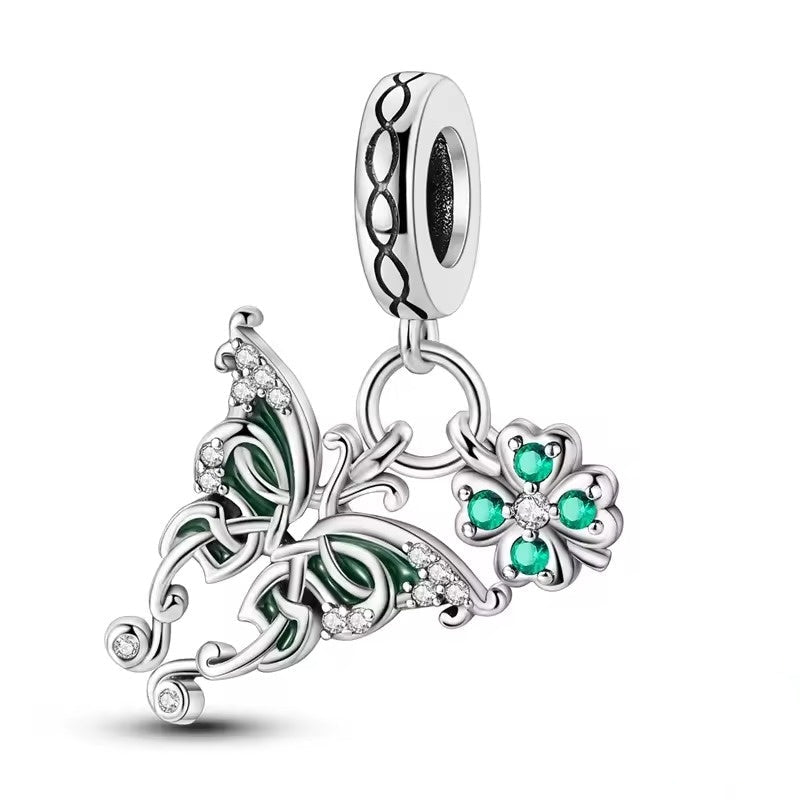 Green Butterfly and Flower Charm