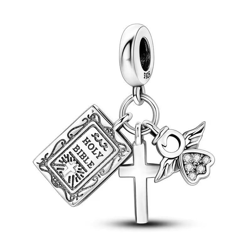 Bible Cross and Rose Charm