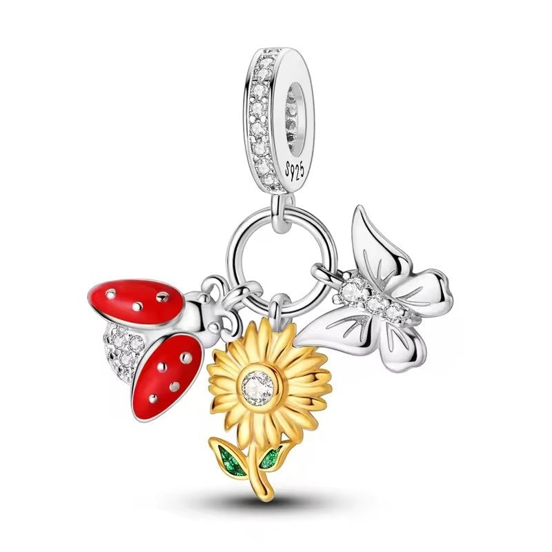 Mushroom Sunflower and Butterfly Charm