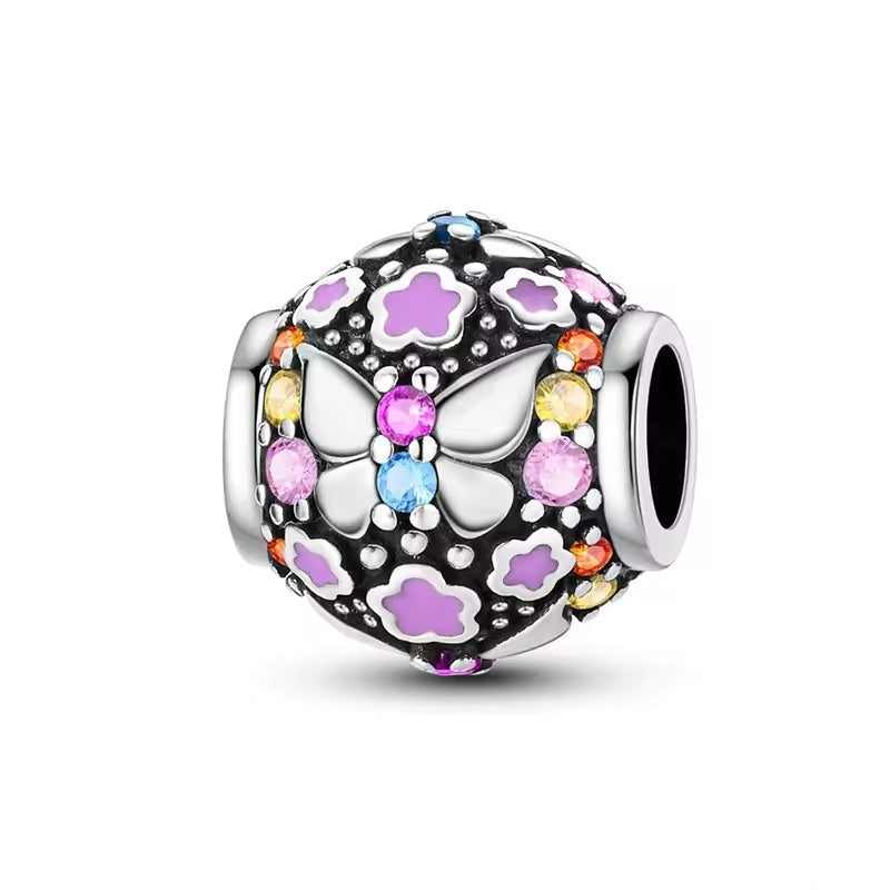 Pink Floral Bead Charm