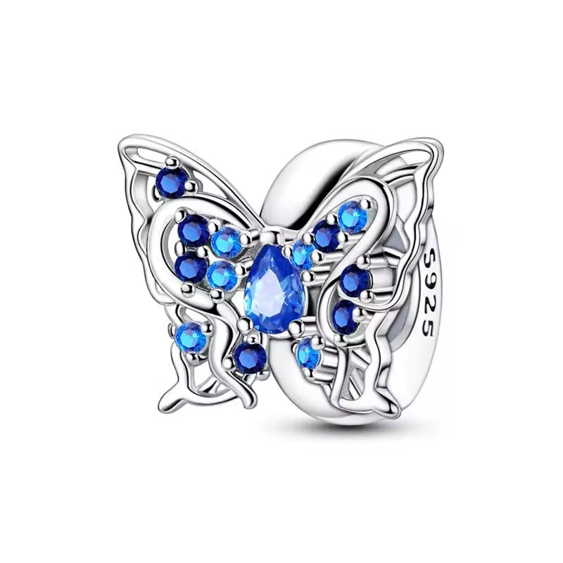 Blue Crystal Butterfly Bead Charm