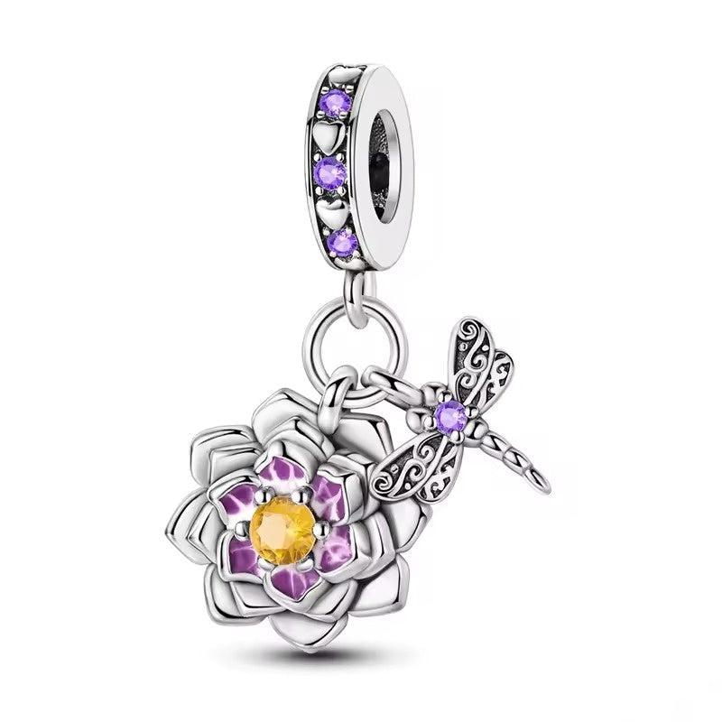 Dragonfly and Flower Dangle Charm