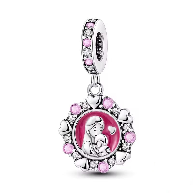 Mother and Child Pink Medal Charm