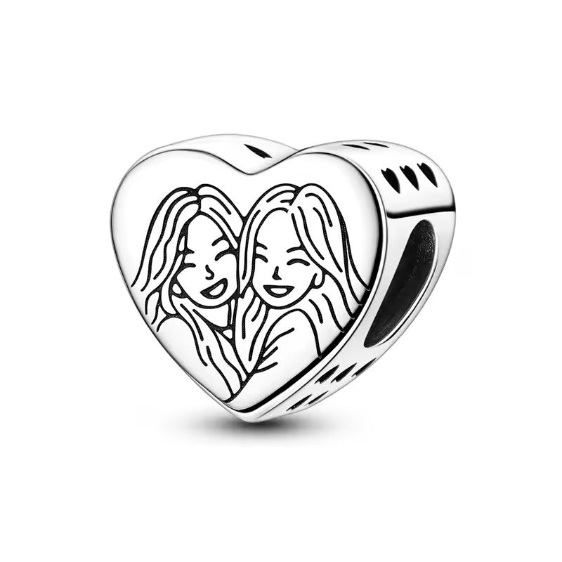 Two Sisters Heart Bead Charm