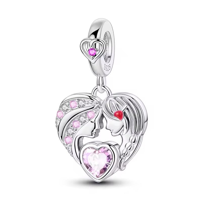 Mother and Baby Pink Heart Charm