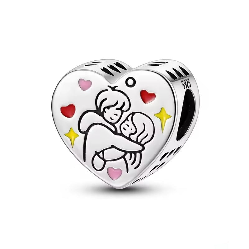 Mother and Child Heart Bead Charm