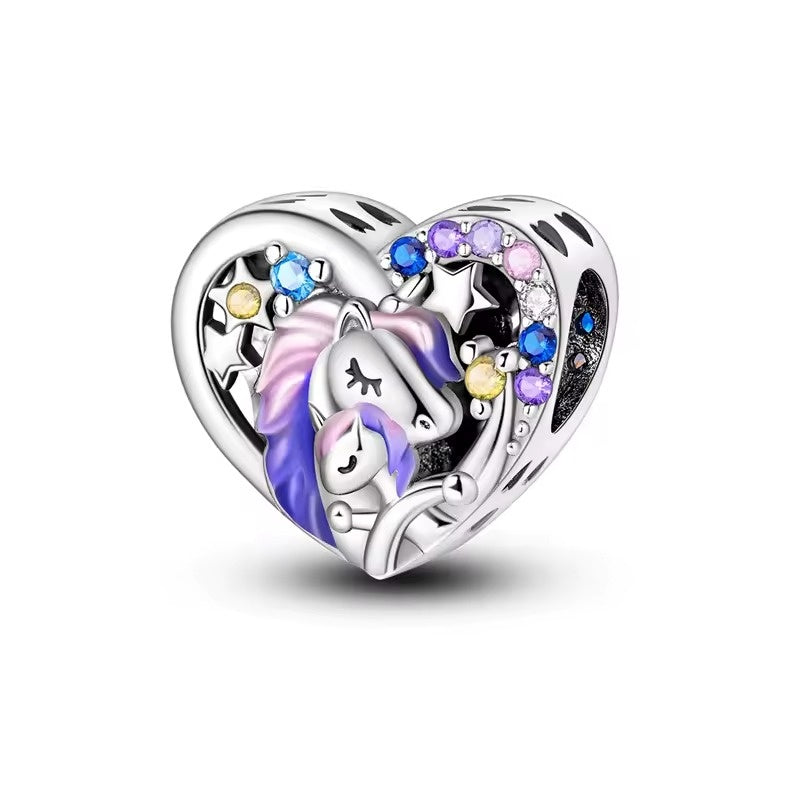 Purple Unicorn Heart Bead Charm