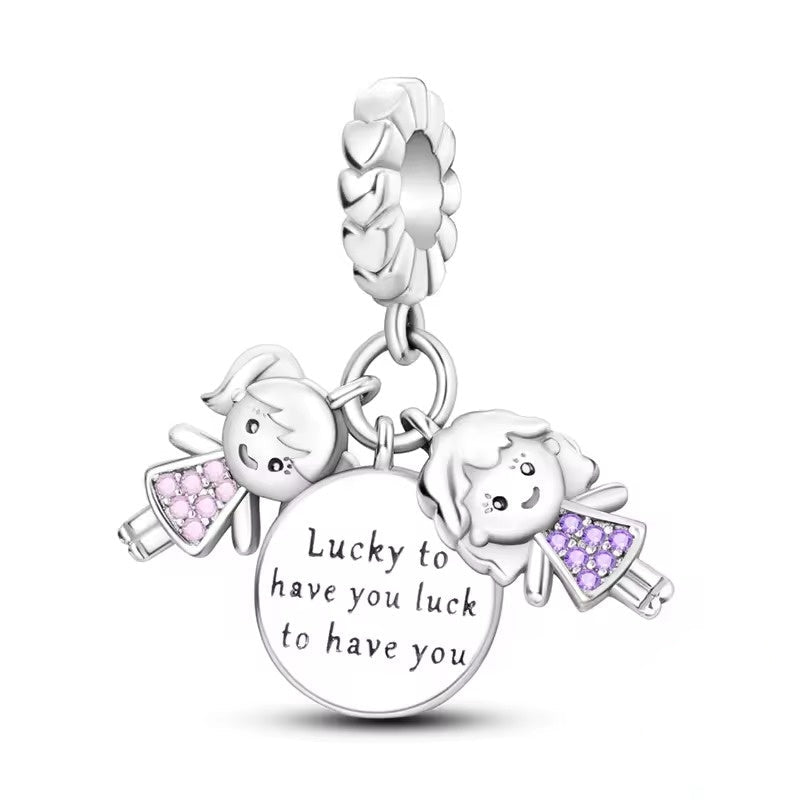 Lucky Family Heart Dangle Charm