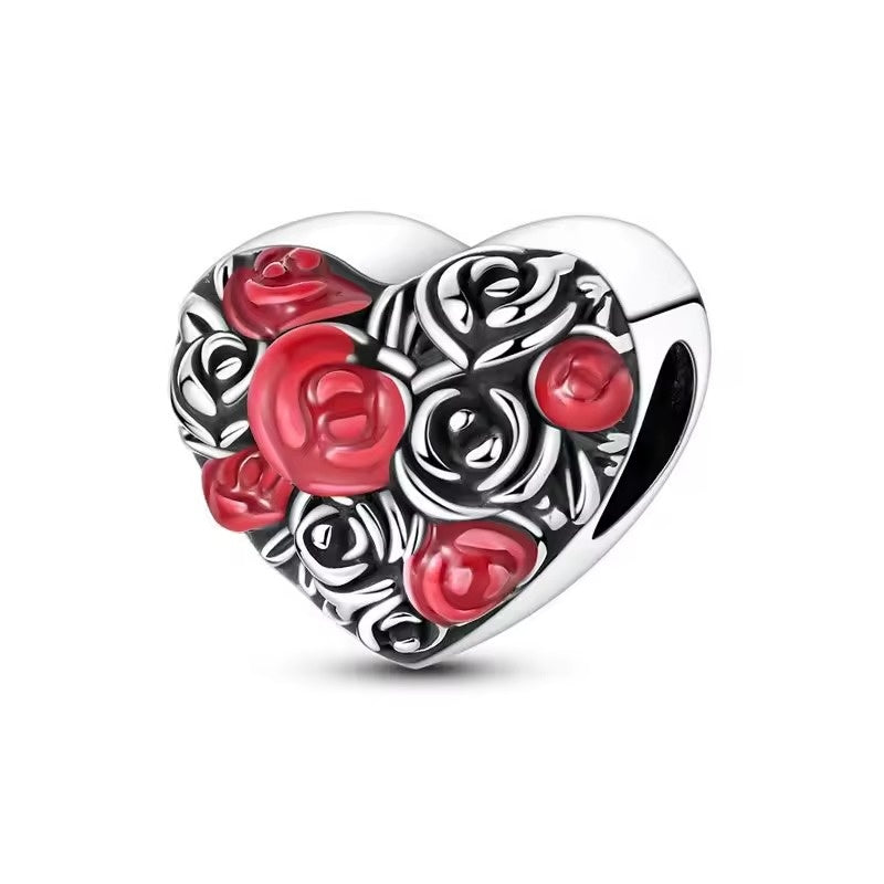 Red Rose Heart Bead Charm