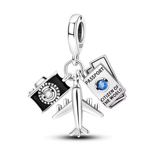 Airplane Passport and Camera Charm