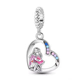 Pink Rose Heart Dangle Charm