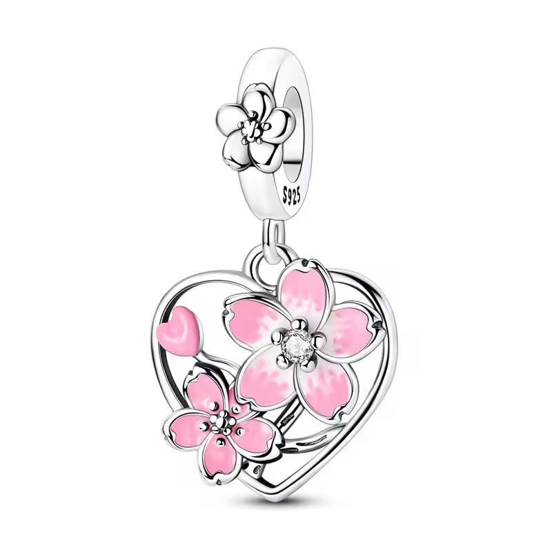 Pink Floral Heart Dangle Charm