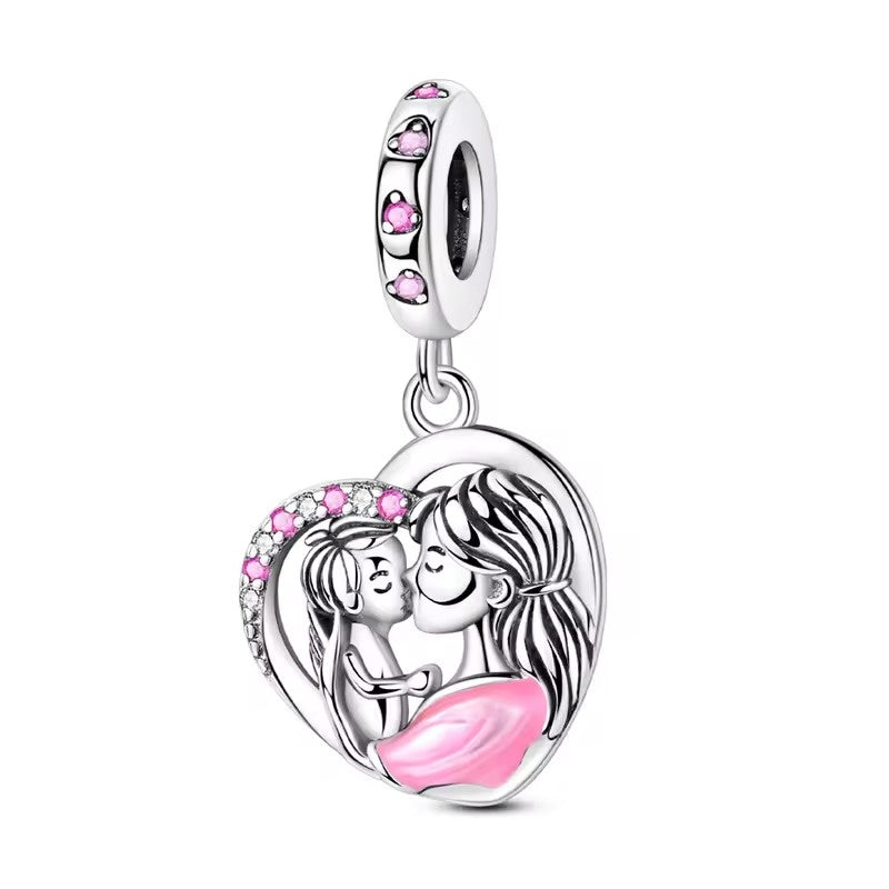 Mother and Baby Heart Dangle Charm