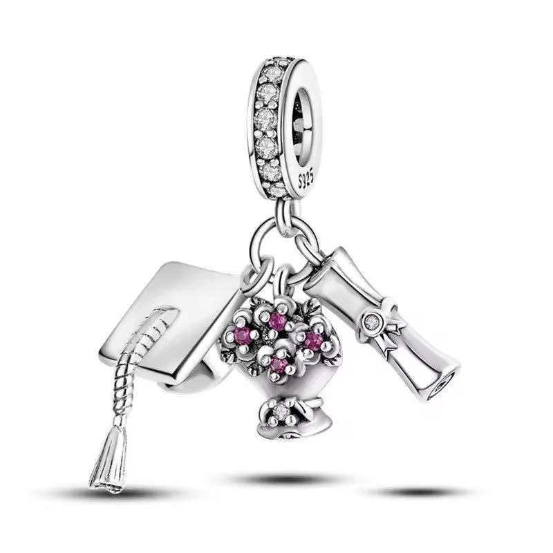 Wine Glass Grapes and Bottle Charm