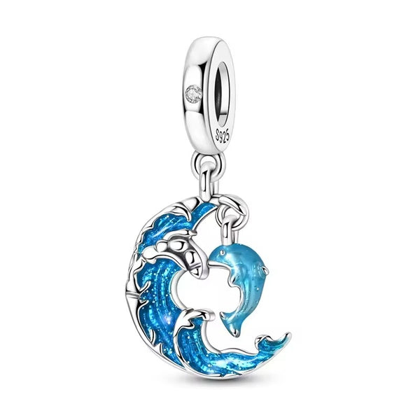 Blue Dolphin Heart Charm