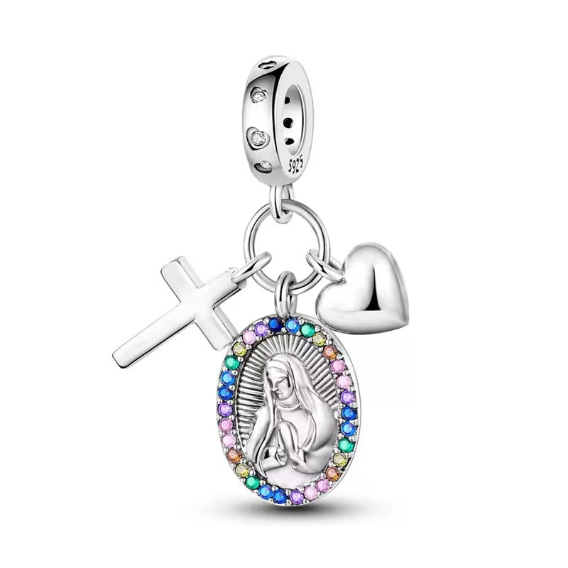 Religious Medal Cross and Heart Charm