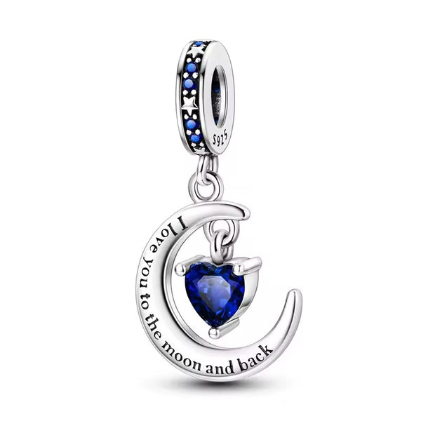 Blue Heart and Crescent Moon Charm