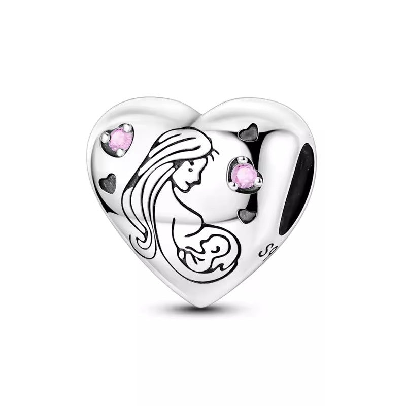 Mother and Baby Heart Bead Charm