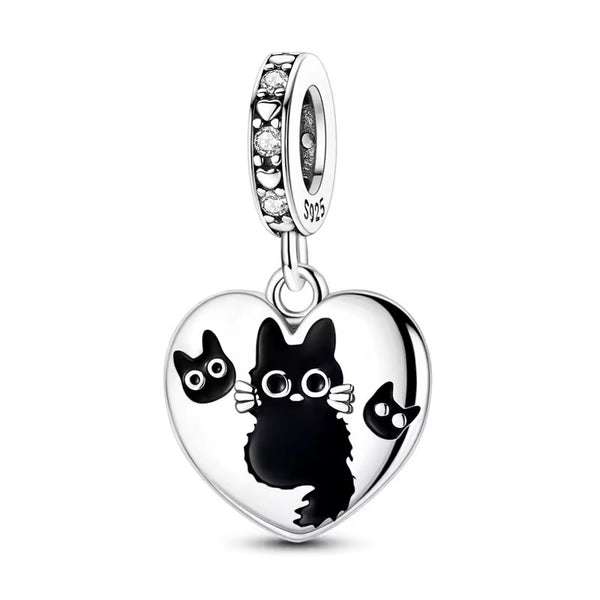 Black Cat Heart Charm